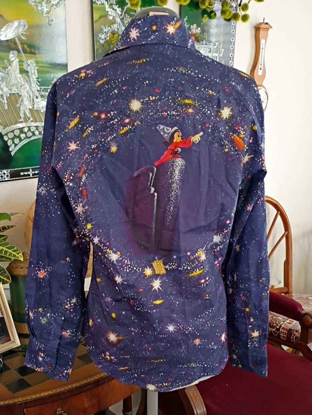 Kennington 1970s Mickey Mouse Long Sleeve Button-down Shirt Navy Blue